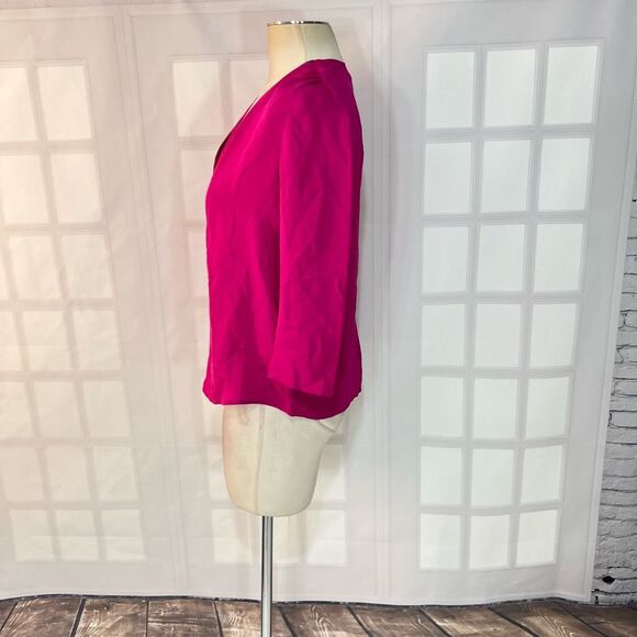 Theory 3/4 sleeve fuchsia hot pink silk zipper neckline blouse size petite - Picture 10 of 14